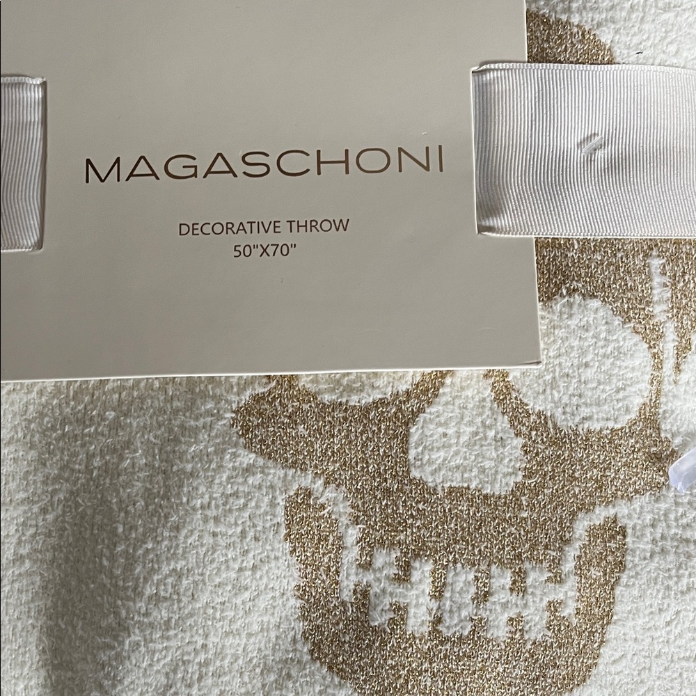 Magaschoni Cream and Gold Patterned skull Decorative Throw